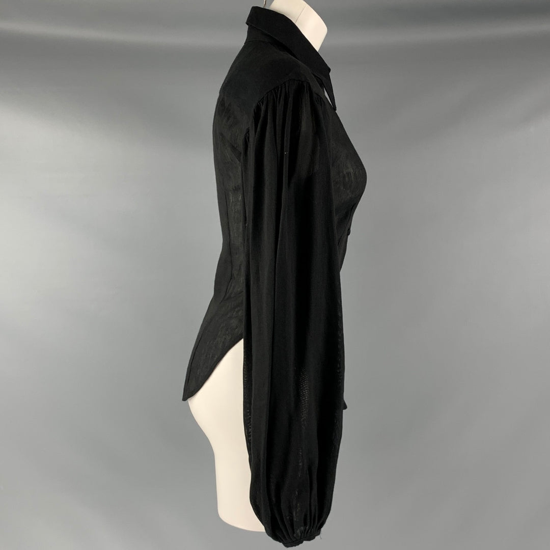KHAITE Taille XS Noir Lin Viscose Col Pointu Haut Décontracté