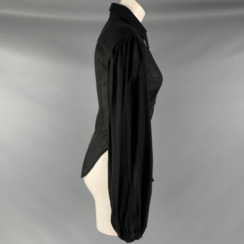 KHAITE Size XS Black Linen  Viscose Pointed Collar Casual Top