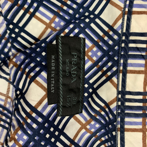 PRADA Size S Navy & White Plaid Cotton Button Up Long Sleeve Shirt