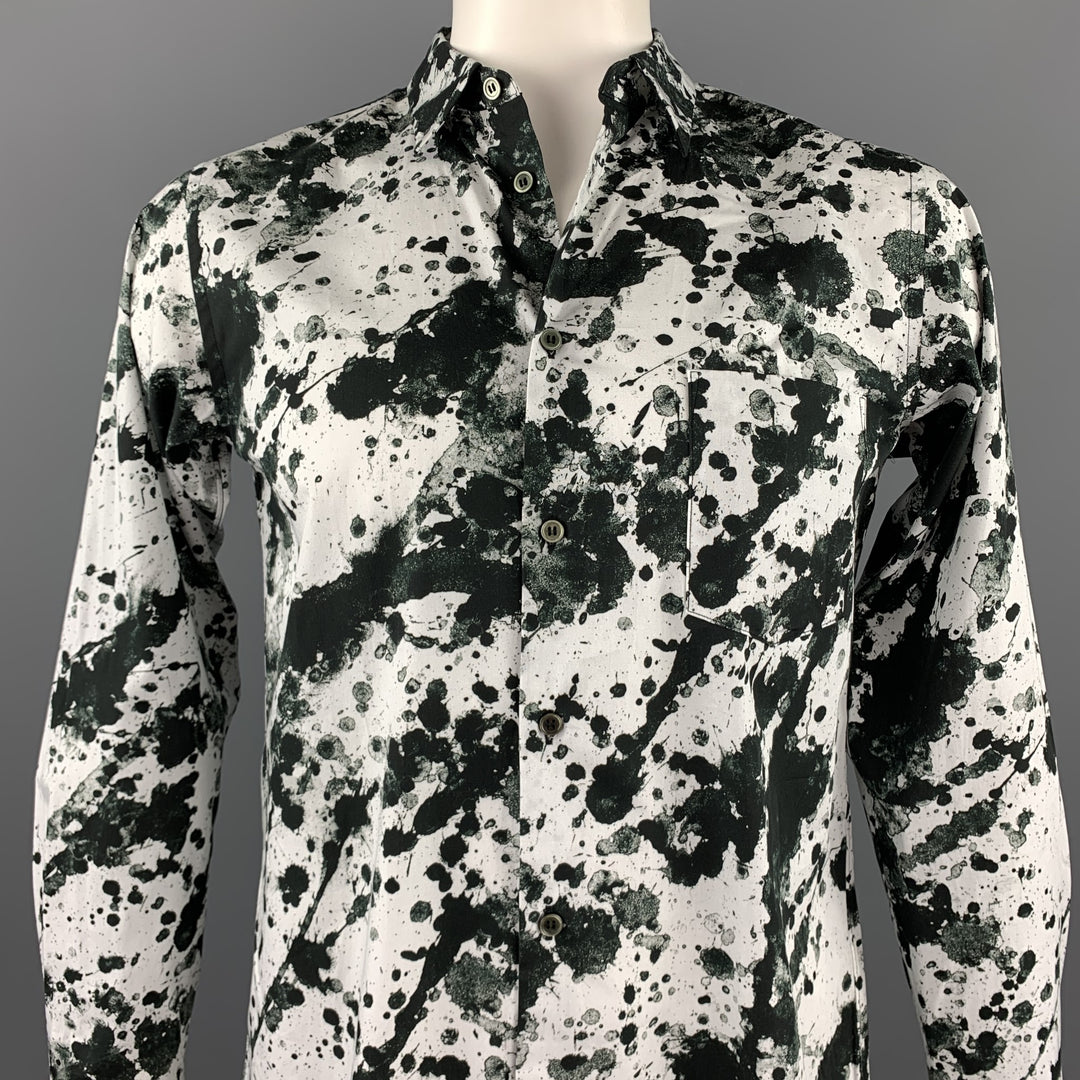 COMME des GARCONS BLACK Size L Black & White Splattered Cotton Long Sleeve Shirt