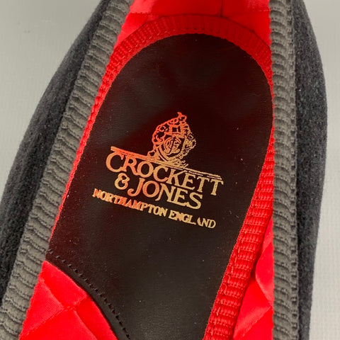 CROCKETT & JONES Size 8 Black Cheeky Devil Embroidery Velvet Slip On Loafers