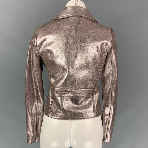 VEDA Size S Rose Gold Leather Metallic BikerJacket