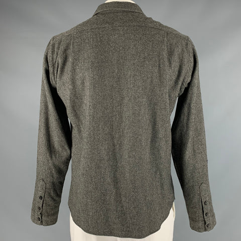 BILLY REID Size L Grey Herringbone Wool Cotton Long Sleeve Shirt