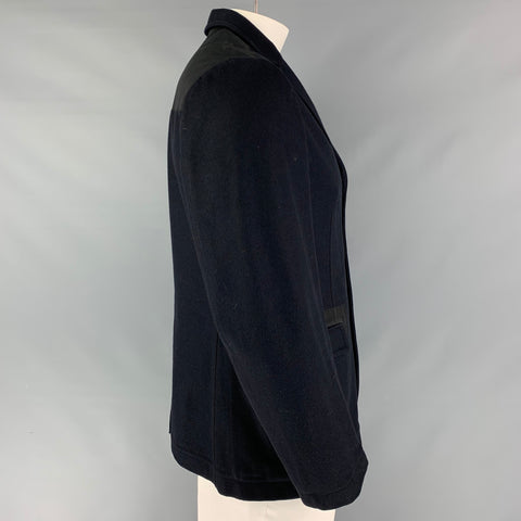 MARNI Size 40 Navy Black Wool Blend Notch Lapel Sport Coat