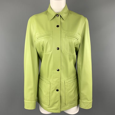 VALSTAR Talla 8 Abrigo camisero a presión con cuello de cuero verde