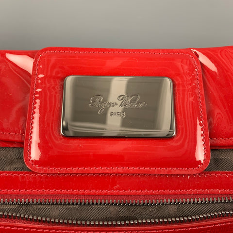 ROGER VIVIER Red Brown Patent Leather Tote Handbag
