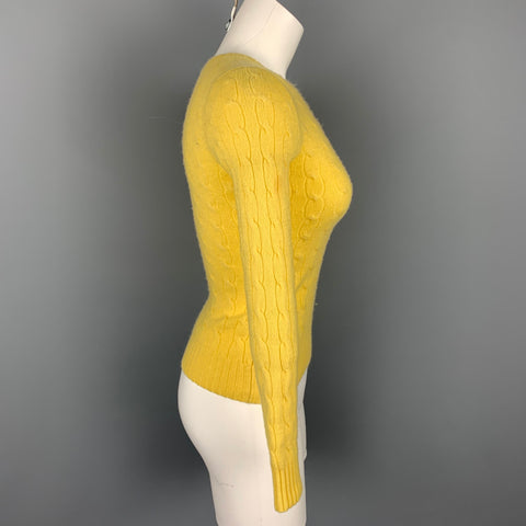RALPH LAUREN Black Label Talla S Suéter de punto de ochos de cachemira amarillo