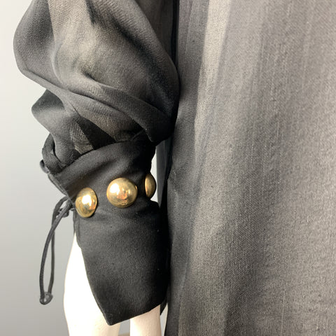 GIVENCHY 10 Black Gold Studded Silk Chiffon Resort 2010 Blouse