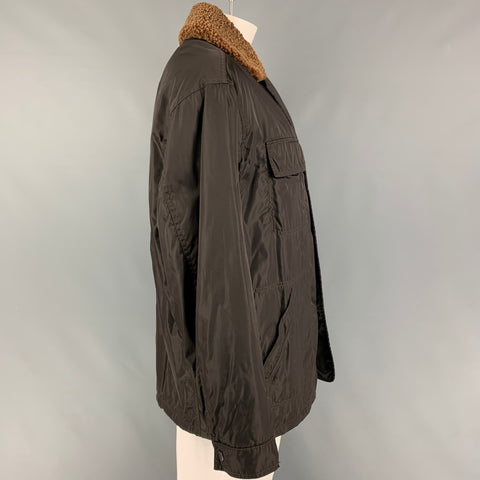 PRADA Size XL Dark Brown Shearling Collar Parka Jacket