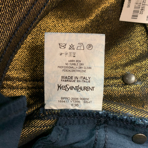 YVES SAINT LAURENT Size 4 Navy Sparkle Denim Zipper Detail Dress Pants