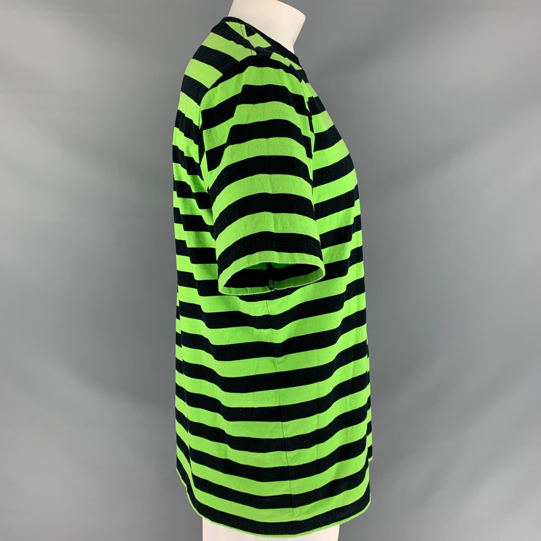 SUPREME Size XL Green Black Stripe Cotton Crew-Neck T-shirt