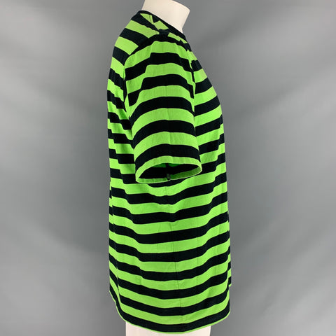 SUPREME Size XL Green Black Stripe Cotton Crew-Neck T-shirt