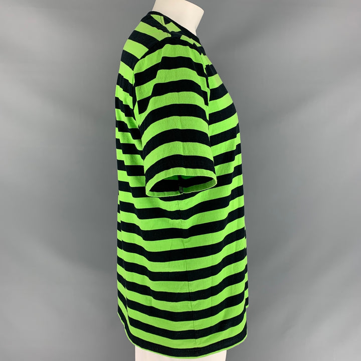 SUPREME Size XL Green Black Stripe Cotton Crew-Neck T-shirt