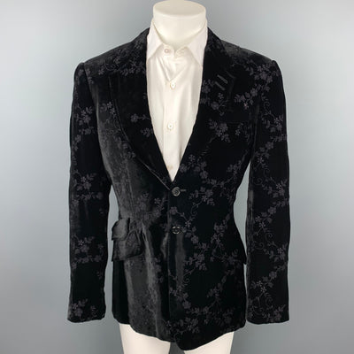 PAUL SMITH Size 40 Black Embroidery Velvet Notch Lapel Sport Coat