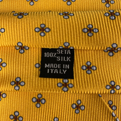 KITON Yellow Light Blue Abstract Floral Silk Tie