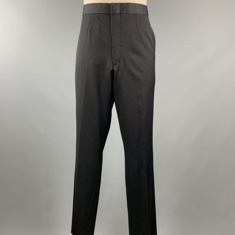 ISAIA 44 Black Solid Lana Wool 38 x 34 Notch Lapel Tuxedo