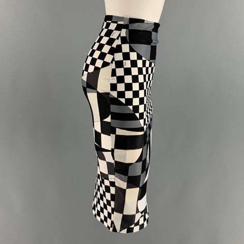 EMILIO PUCCI Size XS Black White Polyamide Eastane Checkered Pencil Skirt
