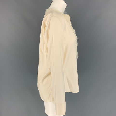HELMUT LANG Size S Cream Twill Silk Fringe Blouse