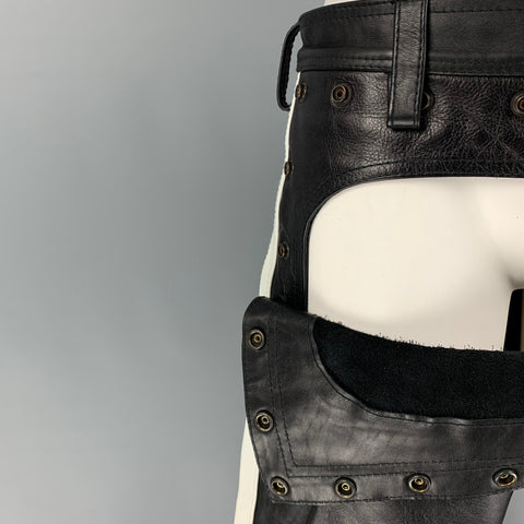 CUSTOM MADE Size 33 Black White Vertical Stripe Leather Casual Pants