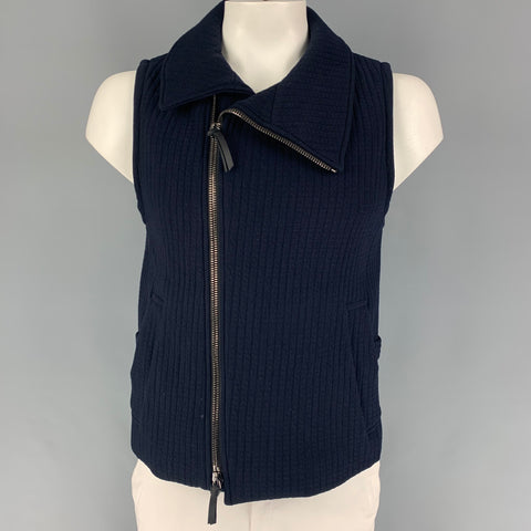 GIORGIO ARMANI Talla 40 Chaleco motero de lana texturizada azul marino