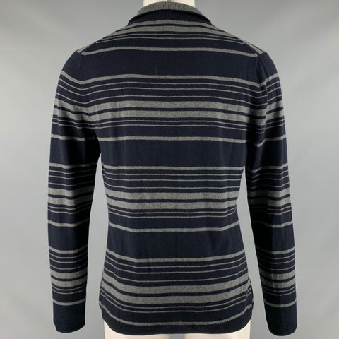 ELIE TAHARI Size M Navy Grey Stripe Merino Wool Long Sleeve Pullover