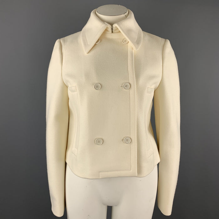 MICHAEL KORS Size 12 Cream Virgin Wool Double Breasted Jacket