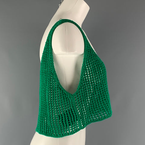 PRADA Size 4 Green Cotton Crochet Cropped Casual Top