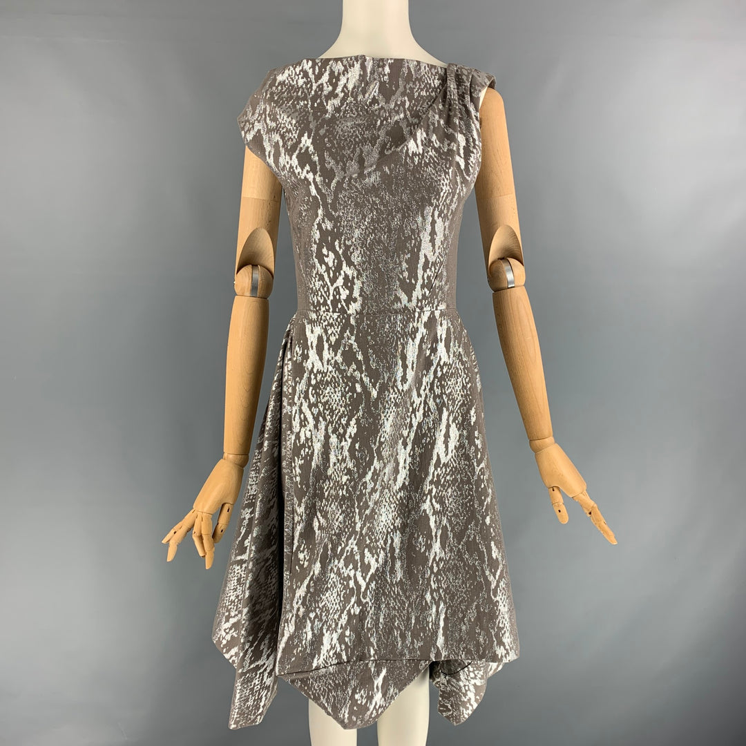 VIVIENNE WESTWOOD Size 2 Taupe &  Metallic Silver Cotton Blend Asymmetrical Dress