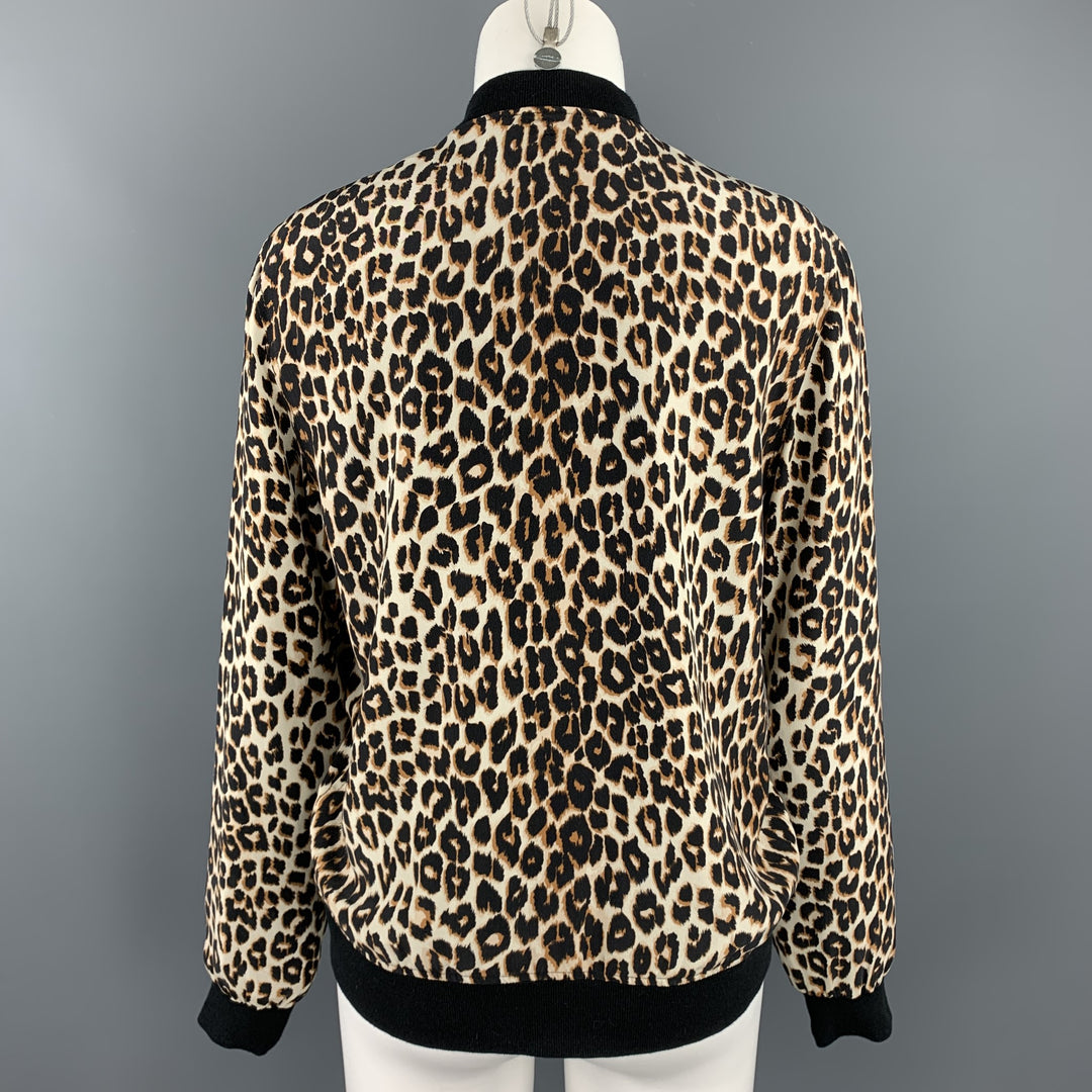 EQUIPMENT Size XS Black & Tan Leopard Silk Bomber Jacket