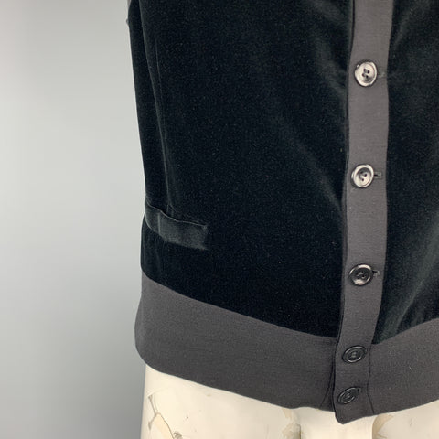 ARMANI COLLEZIONI Gilet Noir Tissus Mixtes Velours Boutonné Poitrine Taille 40