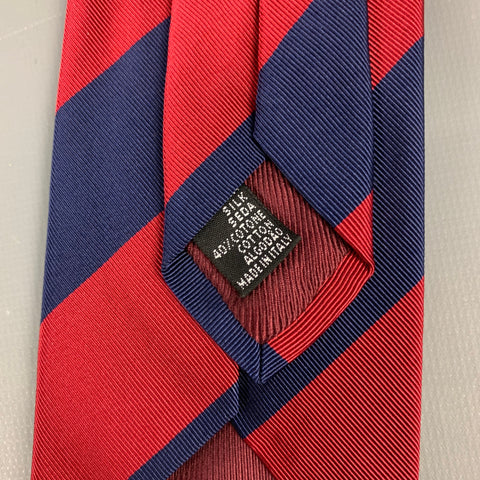 LUCIANO BARBERA Cravate en soie / coton à rayures marine et rouge