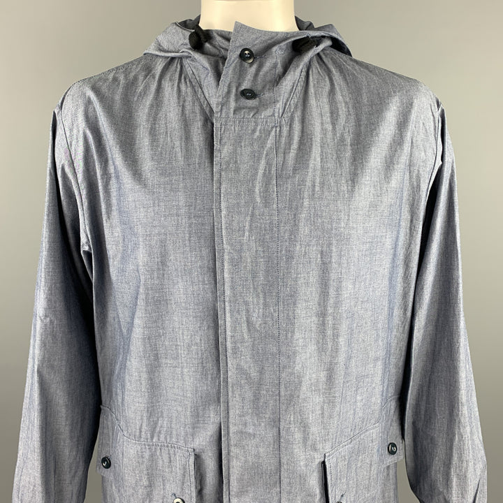 MARGARET HOWELL Size XL Indigo Cotton Buttoned Hooded Jacket