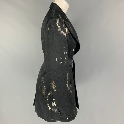DRIES VAN NOTEN Size S Black Silver Gold Jacquard Jacket Blazer
