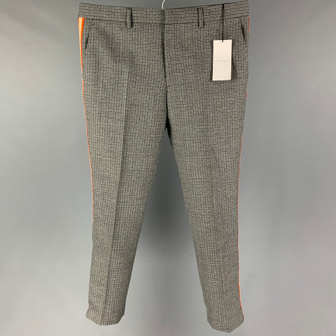 CALVIN KLEIN 205W39NYC Size 34 Grey Black Houndstooth Wool Tuxedo Dress Pants