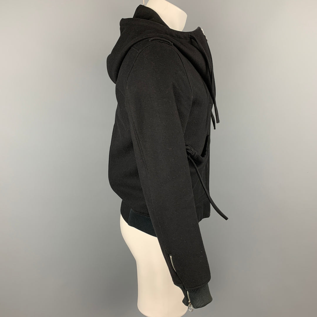 KRIS VAN ASSCHE Size 38 Black Wool Blend Hooded Jacket