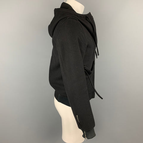 KRIS VAN ASSCHE Size 38 Black Wool Blend Hooded Jacket