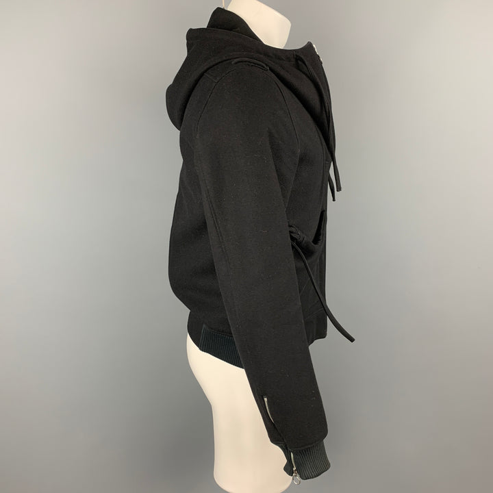 KRIS VAN ASSCHE Size 38 Black Wool Blend Hooded Jacket