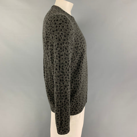 GUCCI Size XL Gray Black Print Wool Cashmere Pullover