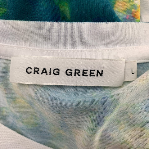 CRAIG GREEN Size L White & Green Abstract Polyester Short Sleeve T-shirt