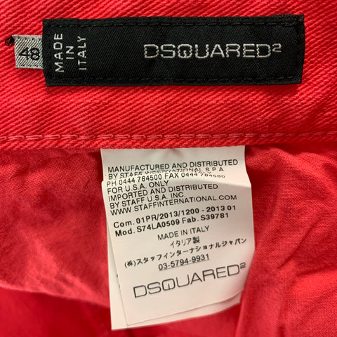 DSQUARED2 Size 32 Red Cotton Elastane Button Fly Jeans