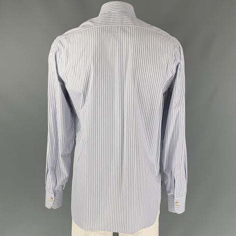 KITON Size XL White & Navy Stripe Cotton Button Down Long Sleeve Shirt
