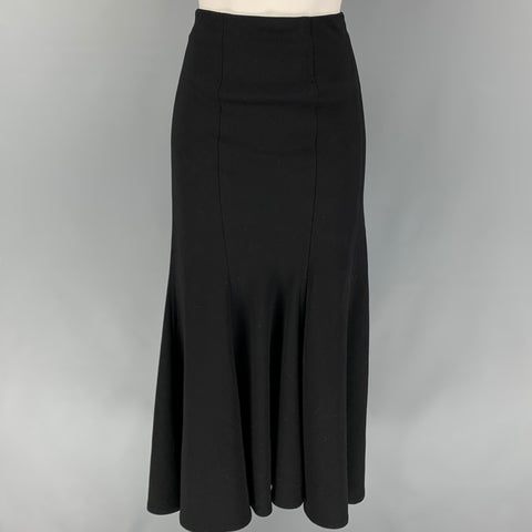 DONNA KARAN Size L Black Wool Maxi Skirt
