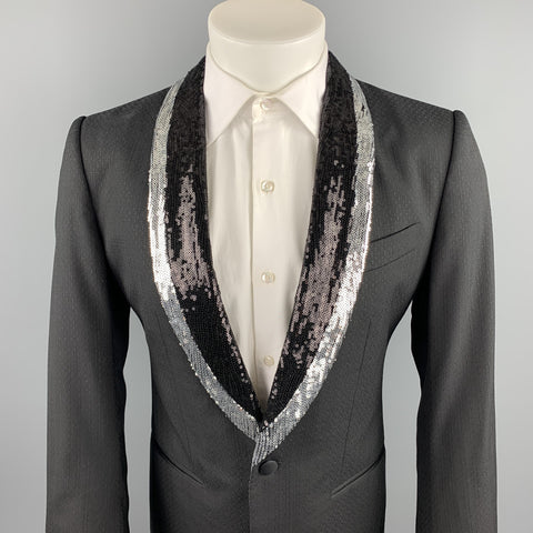 DOLCE & GABBANA Size 36 Regular Black Wool Blend Sequined Shawl Lapel Tuxedo
