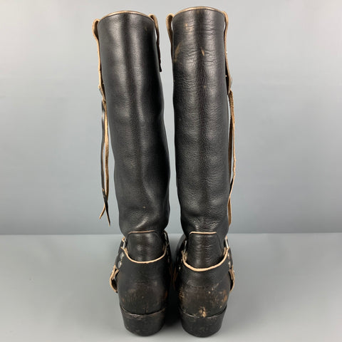 BALENCIAGA Size 9.5 Black Leather Distressed Western Boots