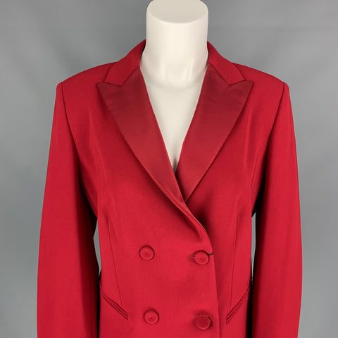 MAX MARA Size 12 Red Triacetate Blend Two Tone Double Breasted Jacket