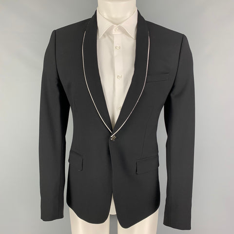 THE KOOPLES Size 38 Black White Wool Blend Shawl Collar Sport Coat
