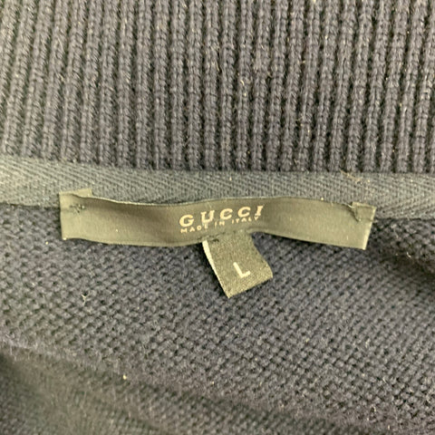 GUCCI Size L Navy Knitted Wool Zip Up Jacket