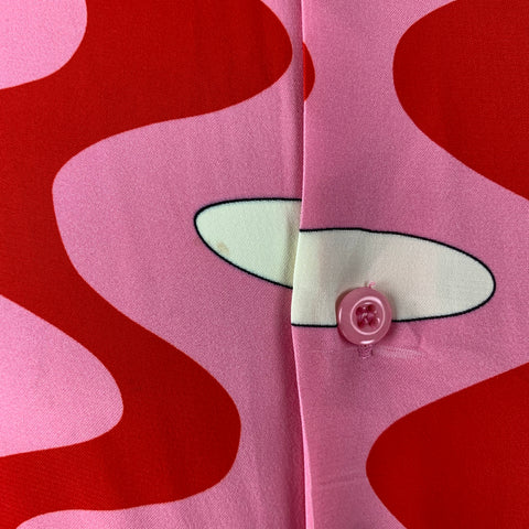 SANDRO Taille L Rose Rouge Imprimé Viscose Boutonné Chemise à Manches Courtes