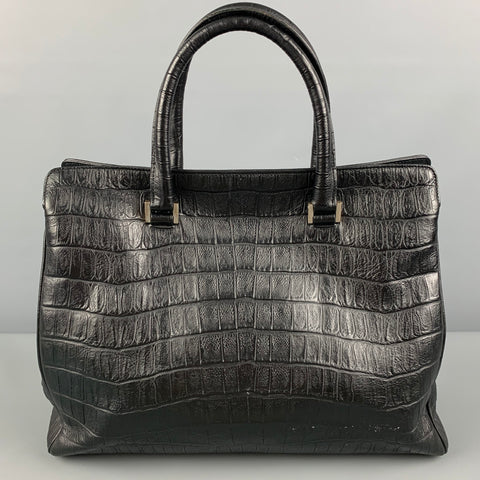 SAINT LAURENT Black Embossed Alligator Tote Handbag