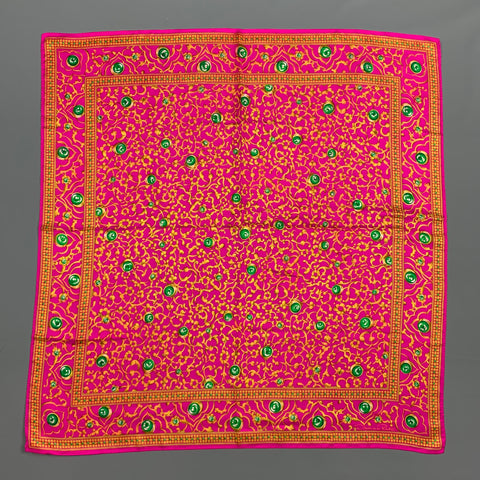 OSCAR DE LA RENTA Fuchsia & Orange Abstract Floral Silk Scarf
